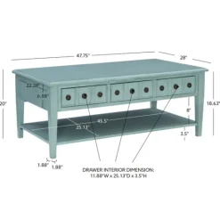 Kirkland's Home Distressed Turquoise Wood 3-Drawer Coffee Table- Coffee Tables