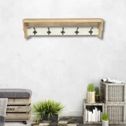 Kirkland's Home Distressed Wall Shelf With Hooks- Shelves