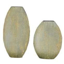 Kirkland's Home Distressed White And Beige Flat Vases, Set Of 2- Vases