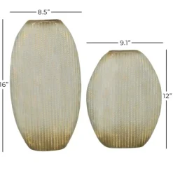 Kirkland's Home Distressed White And Beige Flat Vases, Set Of 2- Vases