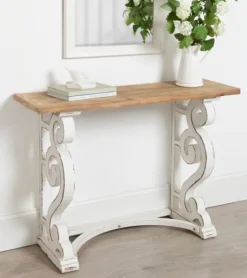 Kirkland's Home Distressed White And Brown Wood Console Table- Console Tables