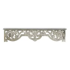 Kirkland's Home Distressed White Carved Wood Wall Shelf- Shelves