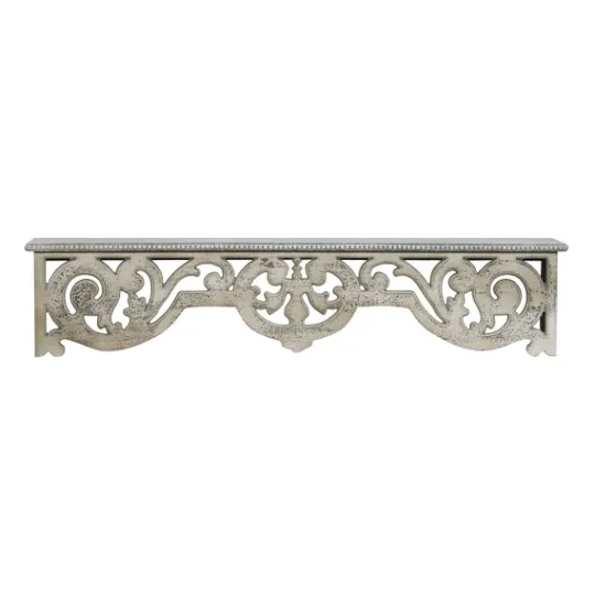 Kirkland's Home Distressed White Carved Wood Wall Shelf- Shelves
