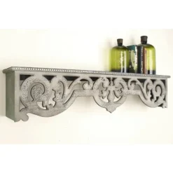 Kirkland's Home Distressed White Carved Wood Wall Shelf- Shelves