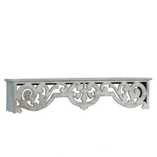 Kirkland's Home Distressed White Carved Wood Wall Shelf- Shelves