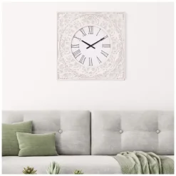 Kirkland's Home Distressed White Ornate Wood Carved Wall Clock- Clocks