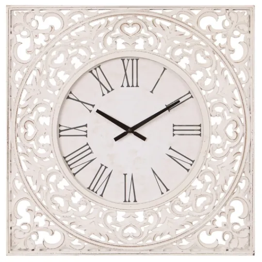 Kirkland's Home Distressed White Ornate Wood Carved Wall Clock- Clocks