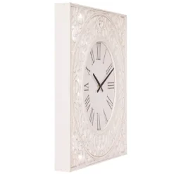 Kirkland's Home Distressed White Ornate Wood Carved Wall Clock- Clocks