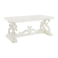 Kirkland's Home Distressed White Scrollwork Base Coffee Table- Coffee Tables