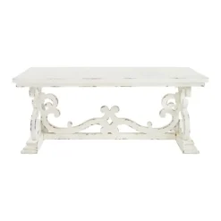 Kirkland's Home Distressed White Scrollwork Base Coffee Table- Coffee Tables