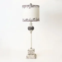 Kirkland's Home Distressed White Square Base Buffet Lamp- Buffet Lamps