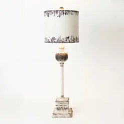 Kirkland's Home Distressed White Square Base Buffet Lamp- Buffet Lamps
