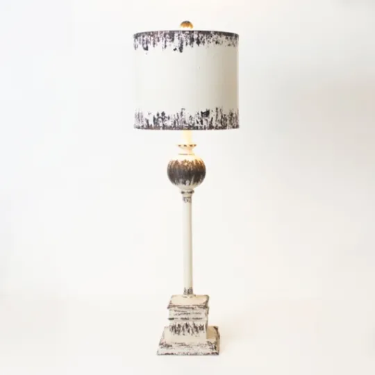Kirkland's Home Distressed White Square Base Buffet Lamp- Buffet Lamps