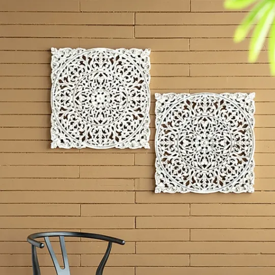 Kirkland's Home Distressed Wood Carved Wall Panels, Set Of 2- Wall Plaques
