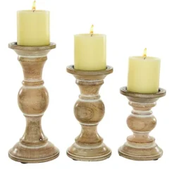 Kirkland's Home Distressed Wood Pillar Candle Holders, Set Of 3- Candle Holders