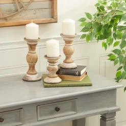 Kirkland's Home Distressed Wood Pillar Candle Holders, Set Of 3- Candle Holders