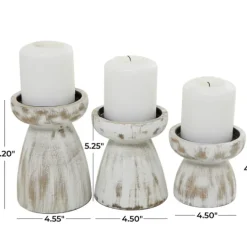 Kirkland's Home Distressed Wood Pillar Candle Holders, Set Of 3- Candle Holders