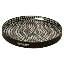 Kirkland's Home Dotted Shell Round Wooden Tray- Decorative Trays