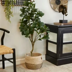Kirkland's Home Douban Green In Ribbed Rock Planter- Trees & Topiaries