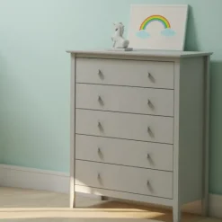 Kirkland's Home Dove Brazilian Pine Wood Five Drawer Chest- Cabinets & Sideboards