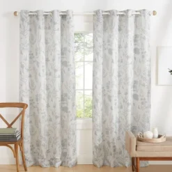 Kirkland's Home Dove Gray Floral 2-Pc. Curtain Panel Set, 96 In.- Curtains & Drapes