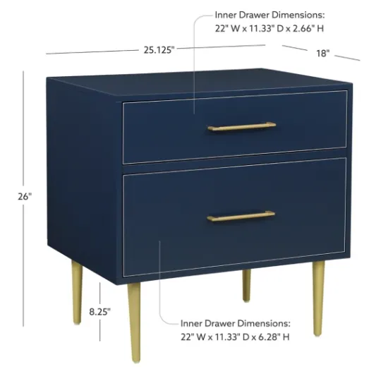 Kirkland's Home 2-Drawer Nightstand With Gold Hardware- Nightstands