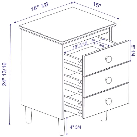 Kirkland's Home 3-Drawer Wood Nightstand- Nightstands