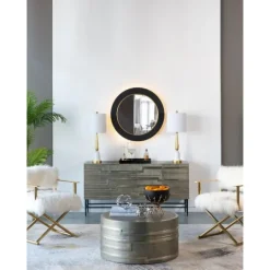 Kirkland's Home Drew Ii Black And Gold Round Led Mirror- Decorative Mirrors