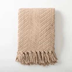 Kirkland's Home Dusty Rose Chevron Chenille Knit Throw- Blankets & Throws