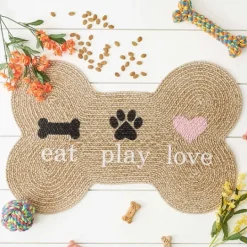 Kirkland's Home Eat Play Love Bone-Shaped Pet Bowl Mat- Kitchen & Floor Mats