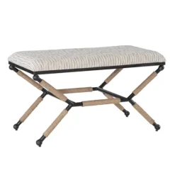 Kirkland's Home Eclectic Black And White Striped X Frame Bench- Benches & Ottomans