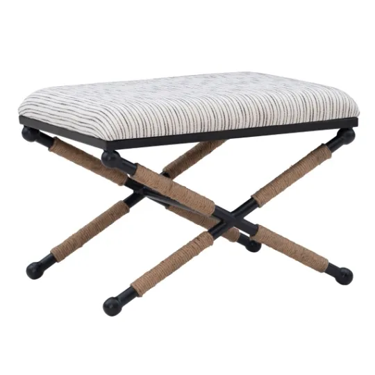Kirkland's Home Eclectic Black And White Striped X Frame Stool- Benches & Ottomans