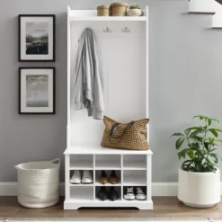 Kirkland's Home Emily White Wood Storage Cube Hall Tree- Entryway Furniture