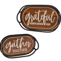 Kirkland's Home Engraved Wood And Metal Harvest Trays, Set Of 2- Decorative Trays