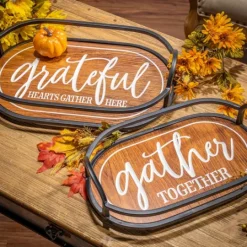 Kirkland's Home Engraved Wood And Metal Harvest Trays, Set Of 2- Decorative Trays
