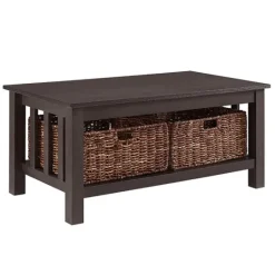 Kirkland's Home Espresso Traditional Wooden Basket Coffee Table- Coffee Tables