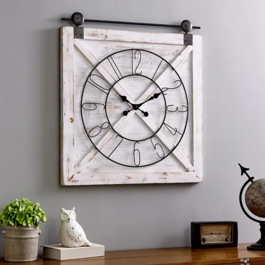 Kirkland's Home Farmstead Wooden Barn Door Clock- Clocks