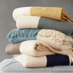 Kirkland's Home Faux Cashmere Color Block Throw Blanket- Blankets & Throws