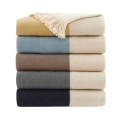Kirkland's Home Faux Cashmere Color Block Throw Blanket- Blankets & Throws
