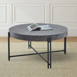 Kirkland's Home Faux Concrete And Metal Base Coffee Table- Coffee Tables