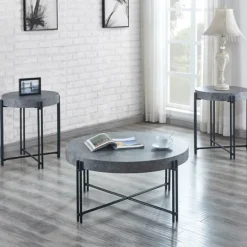 Kirkland's Home Faux Concrete And Metal Base Coffee Table- Coffee Tables