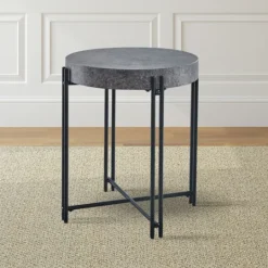 Kirkland's Home Faux Concrete And Metal Base Accent Table- Accent & End Tables
