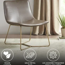 Kirkland's Home Faux Leather Accent Chair With Gold Base- Accent Chairs