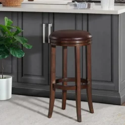 Kirkland's Home Faux Leather And Wood Bar Stool- Bar Stools & Counter Height Stools
