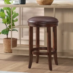 Kirkland's Home Faux Leather And Wood Counter Stool- Bar Stools & Counter Height Stools