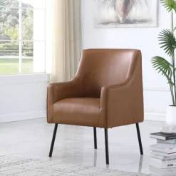 Kirkland's Home Faux Leather Black Legs Accent Chair- Accent Chairs