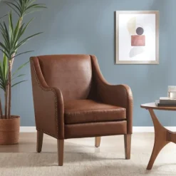 Kirkland's Home Faux Leather Sloped Arm Accent Chair- Accent Chairs