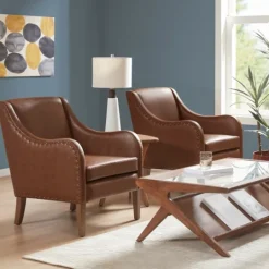 Kirkland's Home Faux Leather Sloped Arm Accent Chair- Accent Chairs
