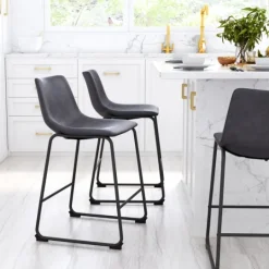 Kirkland's Home Faux Leather Sloped Counter Stools, Set Of 2- Bar Stools & Counter Height Stools