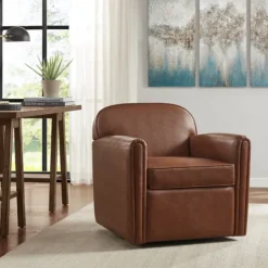 Kirkland's Home Faux Leather Swivel Club Chair- Accent Chairs